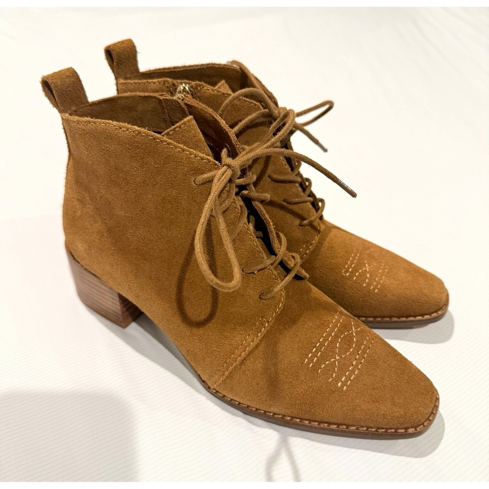 Kelsi Dagger Brooklyn Getaway Camel Brown Suede Lace-Up Ankle Bootie 6.5 NWOB